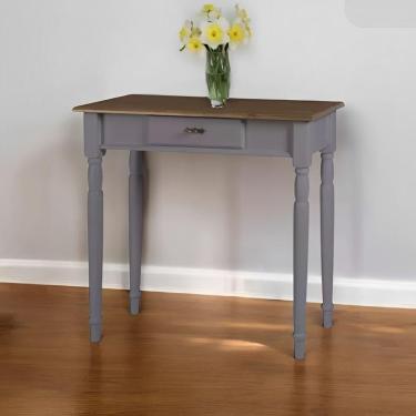 Imagem de Aparador Para Sala Rústico 1 Gaveta Com Pés Torneados - Cinza Laca Com Tampo Imbuia Glazer