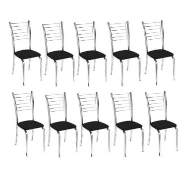 Imagem de Kit 10 Cadeiras Iara Cromada Para Cozinha-corino Preto