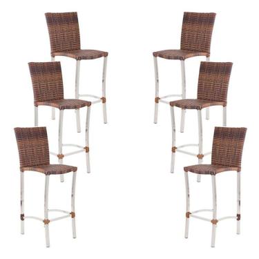 Imagem de 6 Banquetas Alta Cannes Em Alumínio Para Cozinha Bar Edícula Argila