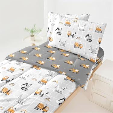 Imagem de Dearller Jogo de cama solteiro com zíper, caminhão, veículo de construção, carro, edredom para meninos, tudo em um, com zíper, roupa de cama infantil