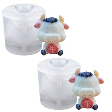 Imagem de Bandeja de cubo de gelo de vaca com tampa, molde de máquina de gelo para freezer com recipiente, para resfriar uísque, coquetéis, café, vinho, fácil liberação livre de BPA (B2)