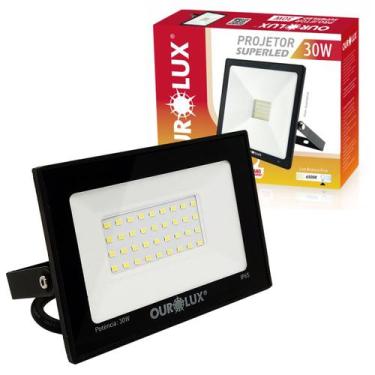 Imagem de Refletor Super Led 30W Bivolt Branco Frio Ip65 Preto - OUROLUX, 110V/2