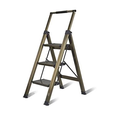 Imagem de Escadas dobráveis com 3 degraus Escada de alumínio leve e dobrável com alça telescópica totalmente manual, escadas portáteis para cozinha escada resistente (cor: Escada A) (Escada B)