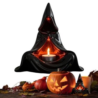 Imagem de Suporte de vela Tealight de Halloween, decoração interna masculina com capuz - Suporte de luz de chá gótico de Halloween para sala de jantar lareira cornija de janela balcão pátio mesa de cabeceira
