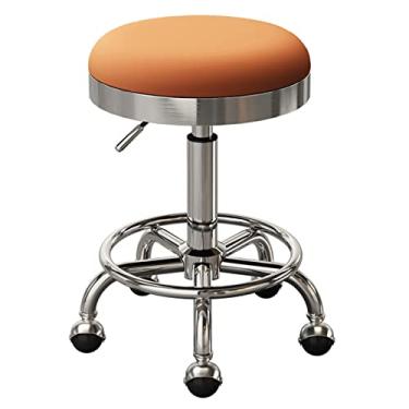 Imagem de Cadeira giratória redonda com rodinhas para salões de beleza, escritório, bancos, com 5 garras e rodas de terra, ajustável 47-64 cm (cor: preto) (rosa) (laranja)