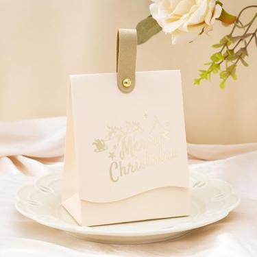 Imagem de 5 caixas de presente de Natal com alças de couro - design festivo de árvore vermelha, branca e verde para biscoitos, doces, chocolates e pequenos presentes, embalagem decorativa elegante (champanhe