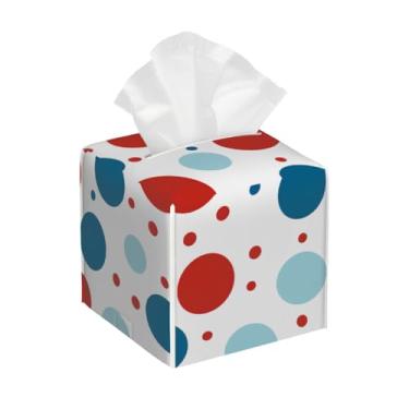 Imagem de Suporte quadrado de couro para caixa de lenços de papel, impermeável, bolinhas, colorido, fofo, organizador de papel facial com cinto inferior, estojo de lenços para mesa, banheiro, escritório, mesa