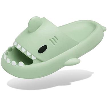Imagem de Chinelos masculinos e femininos de tubarão com nuvem, novidade de verão, bico aberto, antiderrapante, praia, piscina, chuveiro, sola acolchoada, Matcha, 12.5-13 Women/10.5-11 Men