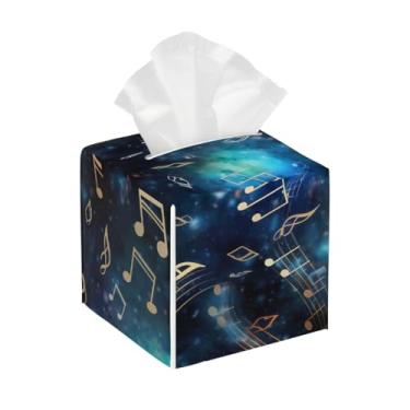 Imagem de Capa quadrada de couro para caixa de lenços à prova d'água, galáxia, notas, música, organizador de papel facial com cinto inferior, estojo de lenços para mesa, banheiro, escritório, mesa, carro