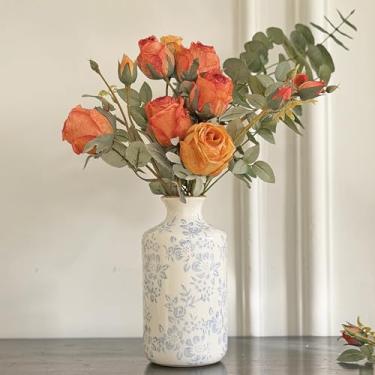 Imagem de Vaso de cerâmica vintage, vaso decorativo floral chinês azul e branco, rústico retrô para casa de fazenda, decoração de casa, sala de estar, cozinha, escritório, azul-04, 20,6 cm