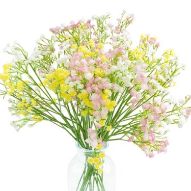 Imagem de Bairdish Pacote com 15 flores artificiais de gipsófila para bebês, buquês artificiais de decoração de festa de casamento, hastes florais falsas para vaso de casa, jardim, mesa, centro de mesa