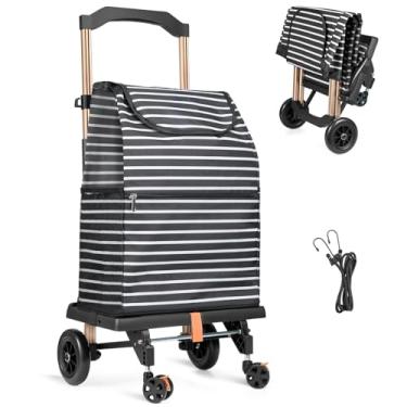 Imagem de Phenanive Carrinho de compras 2 em 1 para mantimentos, carrinho de compras leve de alumínio com rodas e sacola de compras removível à prova d'água de 50 L para mudança, acampamento (preto)