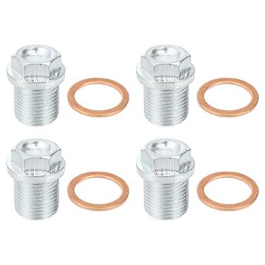 Imagem de X AUTOHAUX 4 peças M18x1,5 parafuso de plugue de drenagem de óleo de motor de aço com anel de vedação para Volvo XC60 XC90 S90 S70 C70 para Ford Focus prateado