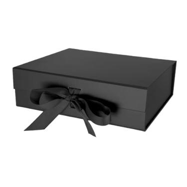 Imagem de iefoah Caixa de presente preta para presentes 26 × 19 × 8 cm, caixas de presente com tampas, fecho magnético, padrinho, dama de honra, para casamento, aniversário, dia dos namorados, chás de panela