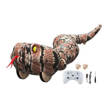 Imagem de Fenteer Cobra de brinquedo com controle remoto, cobra falsa de brinquedo RC, animal rastejante, presente eletrônico, modelo de réptil rastejante para meninos, Marrom