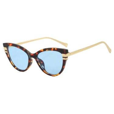 Imagem de Óculos de Sol Femininos de Luxo com Lentes Degradê Olho de Gato, Armação com Cores Personalizadas e Proteção UV400 (Azul Leopardo)