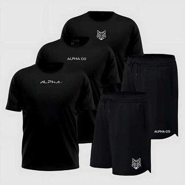 Imagem de Kit 5 Peças All Black Dry 3 Camisetas e 2 Bermudas Alpha Co-Masculino
