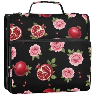 Imagem de 3 fichários para fichários de 3,88 cm, rosas, preto, com zíper, bolsa organizadora com alça para armazenamento de documentos escolares, pasta de portfólio com alça, 34,5 x 31,5 x 9 cm