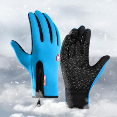 Imagem de Luvas de inverno para tela sensível ao toque masculinas e femininas, à prova de vento, à prova d'água, quentes, térmicas para ciclismo, caminhada, esqui, tamanho G, azul