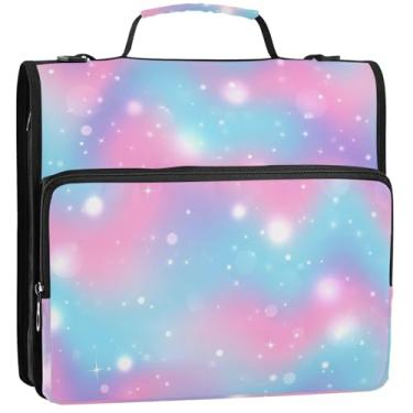 Imagem de Organizador de fichário com zíper para viagem, 3 fichários de 3,8 cm, anel D, pasta, pastel, gradiente, pasta com alça para fichários escolares com alça de ombro, 34,5 x 31,5 x 9 cm