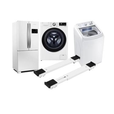 Imagem de Suporte Ajustável com Rodinhas e Trava para Geladeira, Fogão, Máquina de Lavar, Móveis Pesados - Protege o seu Eletro e o seu Piso - Facilita a Limpeza (BRANCO)
