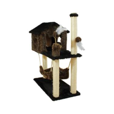 Imagem de Casa para Gatos com Rede, Arranhador de Sisal e Brinquedos – Torre Multiuso para Gatos(MARROM)