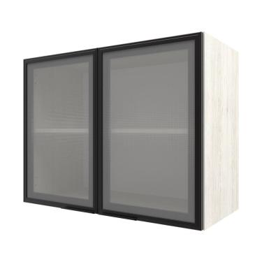 Imagem de Armário Aéreo Bartira Rubi Com 2 Portas De Vidro Preto Com Bege