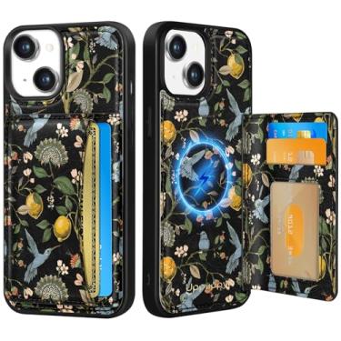 Imagem de Uppuppy Capa para iPhone 14 Plus com carteira – Compatível com MagSafe Women Girls Cute Aesthetic Unique Design Suporte de cartão de crédito de couro para Apple 14 Plus, Lemon Bird