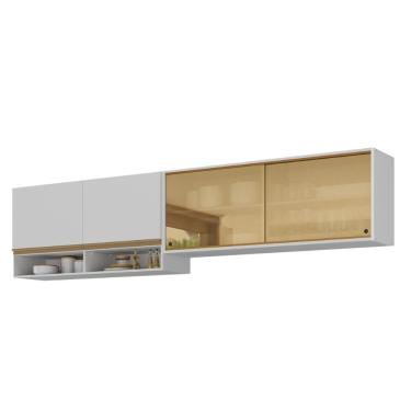 Imagem de Kit Armário Cozinha Aéreo 105cm E Aéreo 120cm Com Portas De Vidro Multimóveis Mp2293 Branco-Dourado