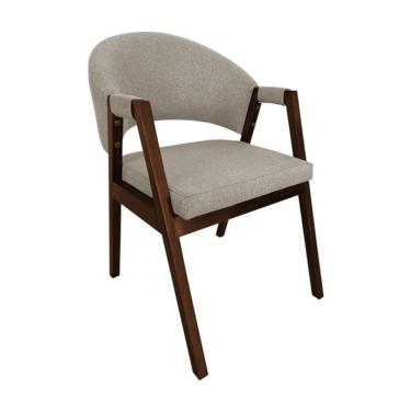 Imagem de Cadeira De Jantar Madeira Maciça Helen Premium Impermeável Mel Bege Linho