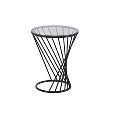 Imagem de Mesa de centro redonda mesa de centro mesa lateral de vidro transparente design de base espiral perfeita decoração de casa (dourada) mesas centrais (preto, M)