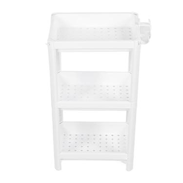 Imagem de Torre do banheiro prateleira de plástico autônomo rack armazenamento organizador multifuncional unidade para sala estar quarto cozinha branco (3 camadas)