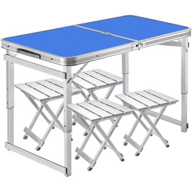 Imagem de Mesa de acampamento dobrável com altura ajustável, conjunto de mesa de acampamento e cadeiras, conjunto de festas de piquenique e jardim, design portátil dobrável (cor: azul)