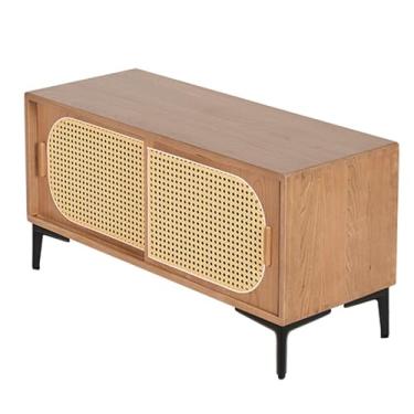 Imagem de Banco de sapateira de madeira com porta de armário, organizador de sapatos de entrada para quarto ou sala de estar – à prova de poeira e multifuncional (90 cm, cor de madeira)