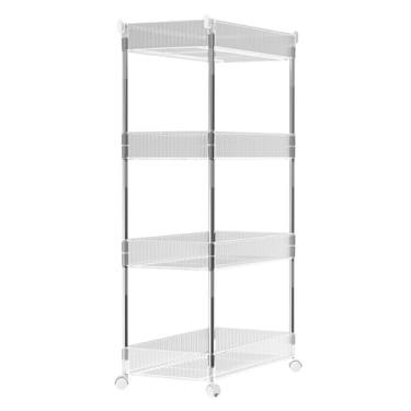 Imagem de Carrinho de armazenamento com rolamento de acrílico de 2 camadas, organizador de prateleira móvel transparente com 4 ganchos, rack de exibição fino para casa e escritório, 37 cm P x 13 cm L x 89 cm A