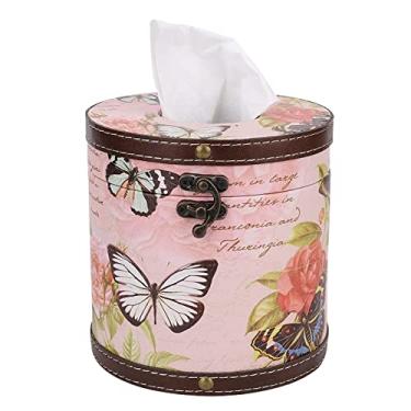 Imagem de LiebeWH Retro Vintage Caixa de Tecido Suporte de Madeira Pu Design Funcional Grande Abertura para Escritório Em Casa Quarto Cozinha (borboletas e rosas)