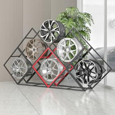 Imagem de Racks de exibição de aro de pneu empilháveis - Suportes de armazenamento de aço para garagem e oficina doméstica, prateleiras de cubo de roda pesadas, organizador de rack de pneu grande (estilo 3)
