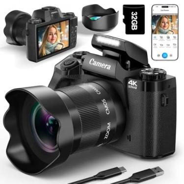 Imagem de Câmera digital para fotografia, câmera vlogging de lente dupla WiFi 4K 64MP para YouTube com zoom digital de 16X, flash, tela sensível ao toque, cartão TF de 32 GB, capa de lente, saída HDMI e bateria