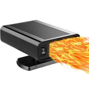 Imagem de Aquecedor de carro, aquecedor de carro portátil de aquecimento rápido 2 em 1 com base giratória de 360°, descongelador e desembaçador de para-brisa 12v150w para isqueiro de carro (preto)