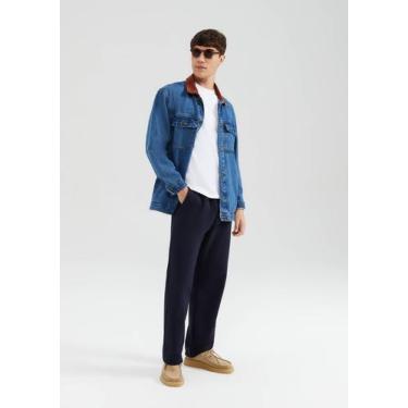 Imagem de Calça Básica Masculina Reta Em Moletom Peluciado - Hering, M, Azul