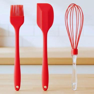 Imagem de Kit 3 Utensílios De Cozinha Silicone Espatula Pão Duro Batedor Fuet E 