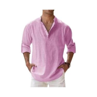 Imagem de Camisas Havaianas Masculinas Leves De Manga Longa Em Algodão E Linho, 