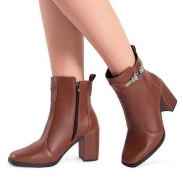 Imagem de Bota Feminina Salto Bloco Grosso Cano Curto Coturno Brilho-Feminino