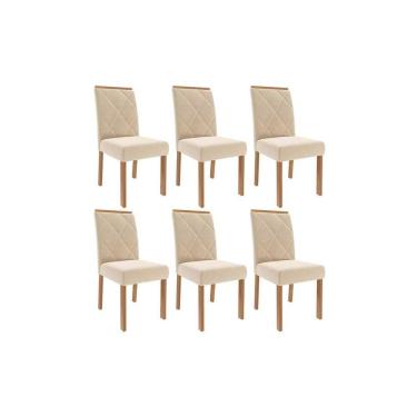 Imagem de Cadeira Cozinha Fernanda Wood Kit 6 Un Carvalho/suede Nude Bege - Cimol