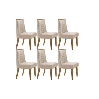 Imagem de Cadeira De Cozinha Dafne Kit 6 Un Madeira Capuccino/suede Creme - Rufato