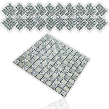 Imagem de Pastilha De Vidro Adesiva Kit 20 Uni Parede Banheiro Lavabo Cozinha Sala Decorativa Reforma Requintado Facil Aplicacao