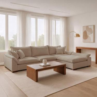 Imagem de Sofá de Canto 6 Lugares com Chaise Modulado 320cm com Base em Madeira 