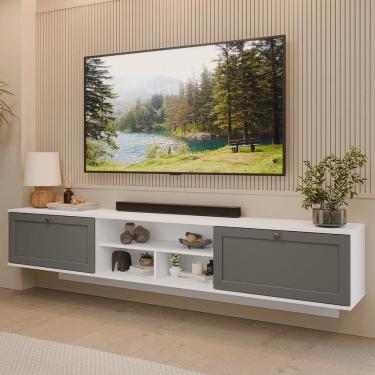 Imagem de Rack Suspenso para TV até 80 Polegadas 218 cm 2 Portas Branco/Cinza Vik Madesa