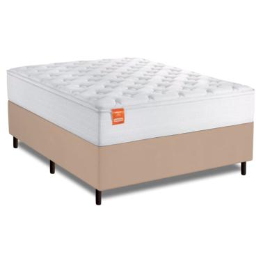 Imagem de Cama Box Colchão Casal King Molas Ensacadas Real 193x203x65cm Branco / Bege Inducol - S...