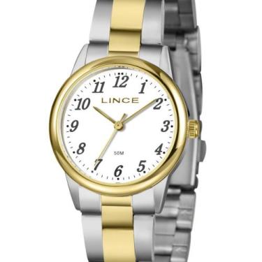 Imagem de Relogio Lince feminino prata e dourado pequeno com numeros misto bicol